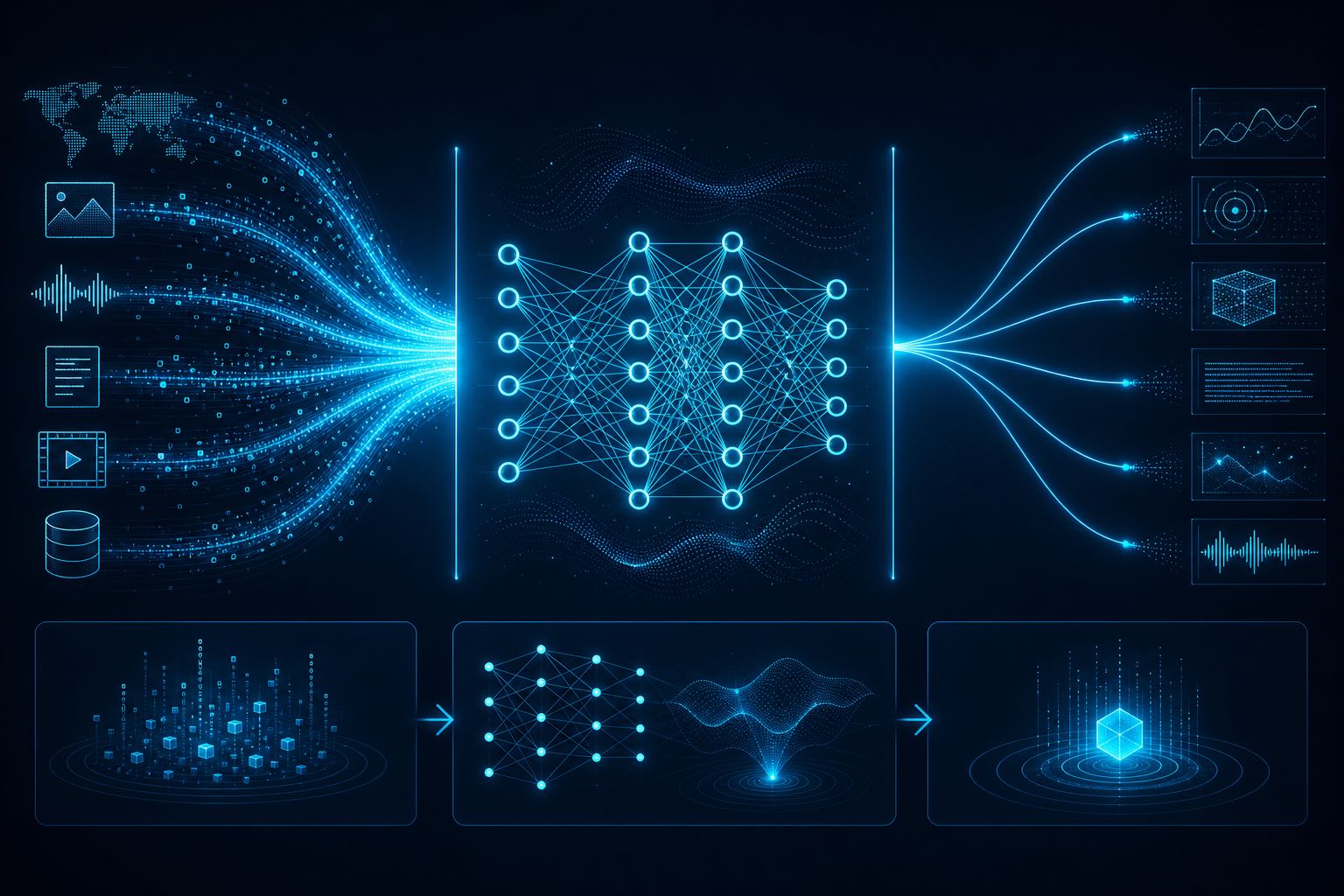 Data flowing through a neural network training pipeline