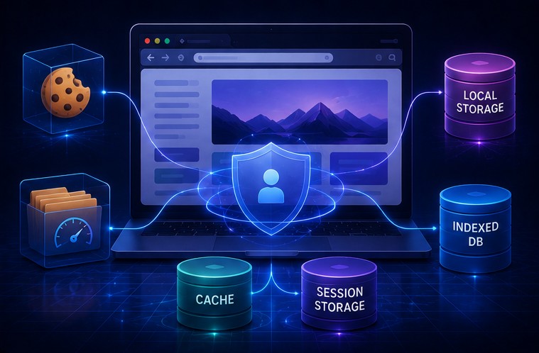 Browser separating cached resources cookies and application storage