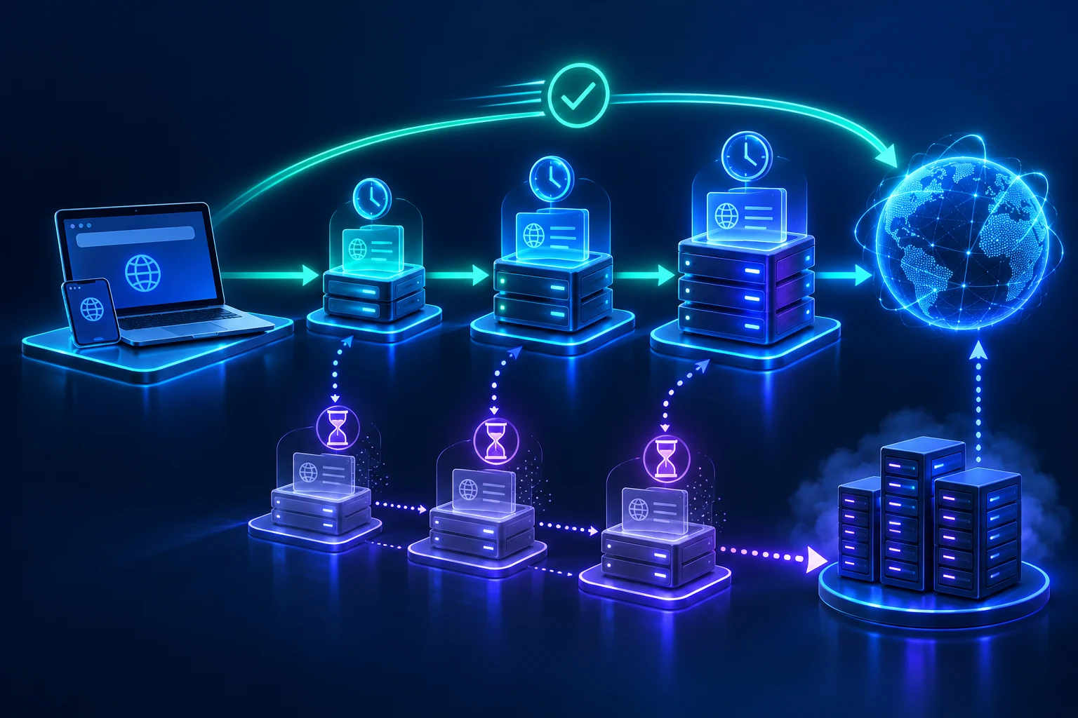 DNS answers stored in several cache layers until their time to live expires