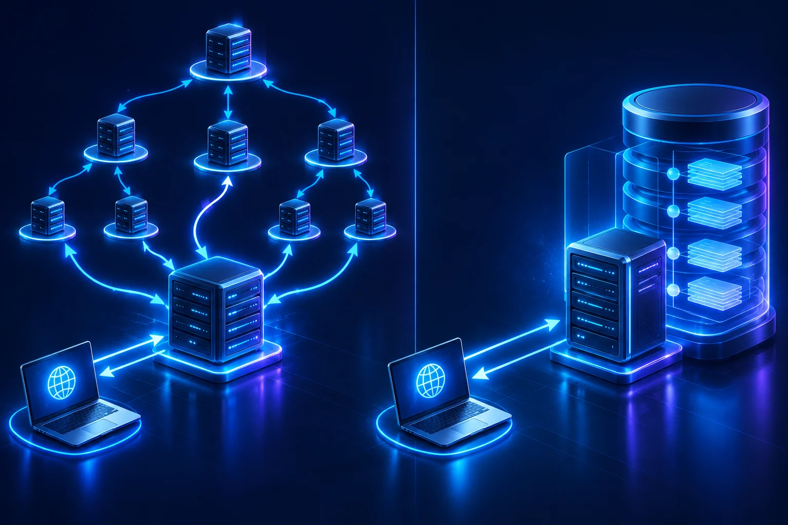 A recursive resolver searching the DNS hierarchy beside an authoritative server answering from its zone