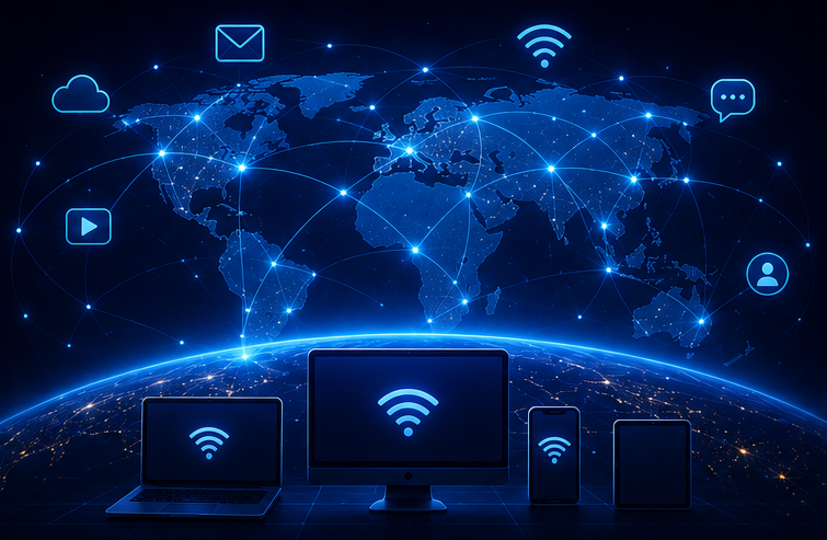 A global network connecting computers, devices and servers