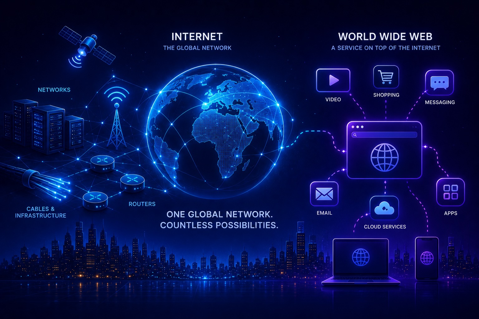 The Internet infrastructure supporting the World Wide Web and other online services