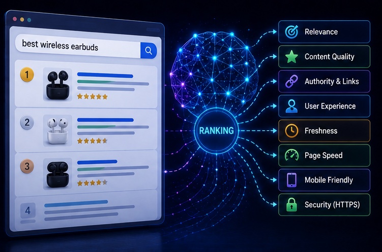 Search ranking systems comparing query intent with candidate webpages