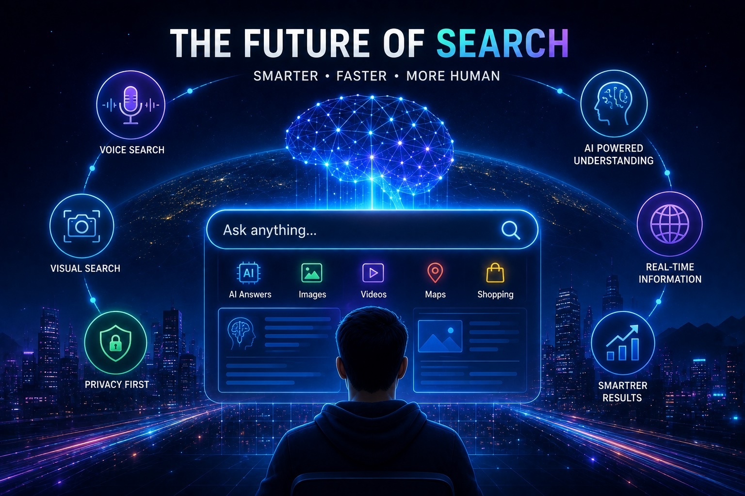 AI-assisted search connecting a natural-language question to supporting web sources