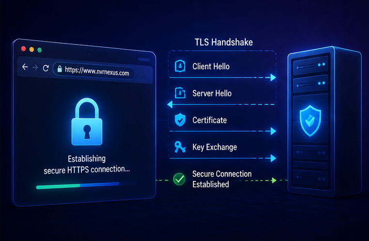 A browser and server completing transport and TLS security negotiation