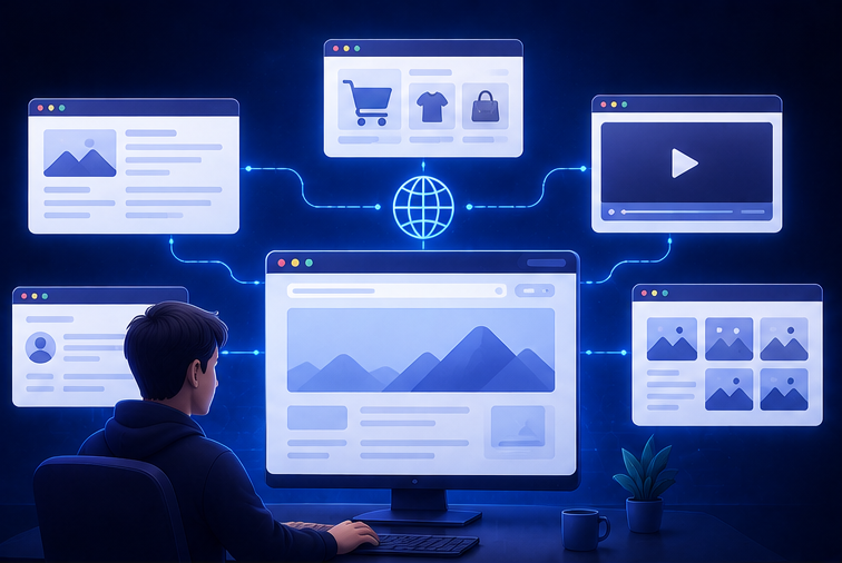 Different website types connected as collections of webpages and digital resources