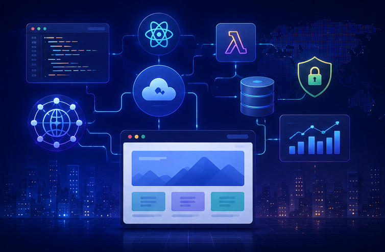 Modern website stack including hosting, content delivery, application services, and users